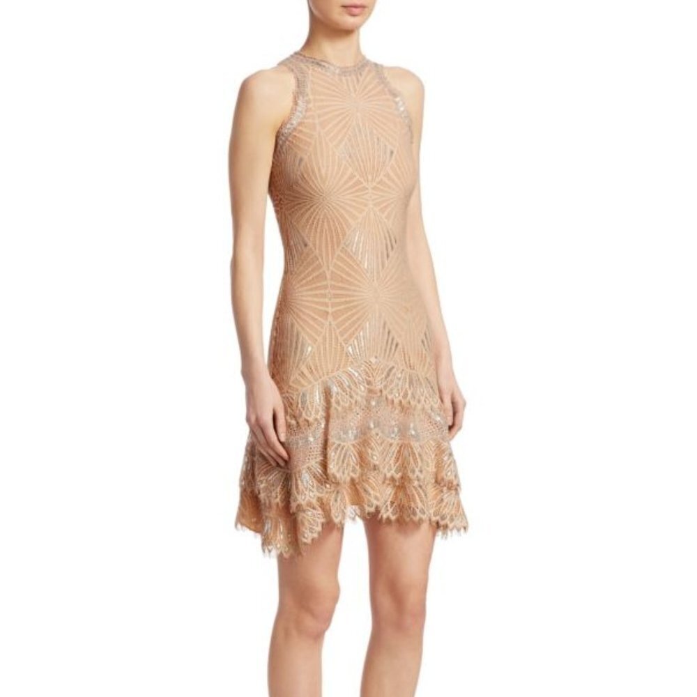 JONATHAN SIMKHAI Metallic Tiered Mini Dress - color nude - size 0/XS - Picture 2 of 5